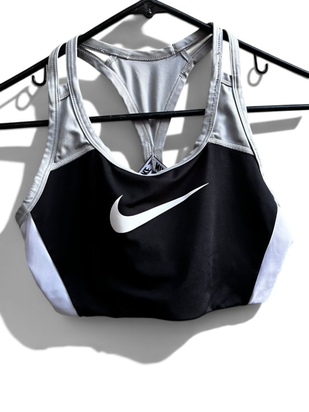 Nike Dri-FIT Swoosh Colorblock Racerback Sports Bra Gray Black White